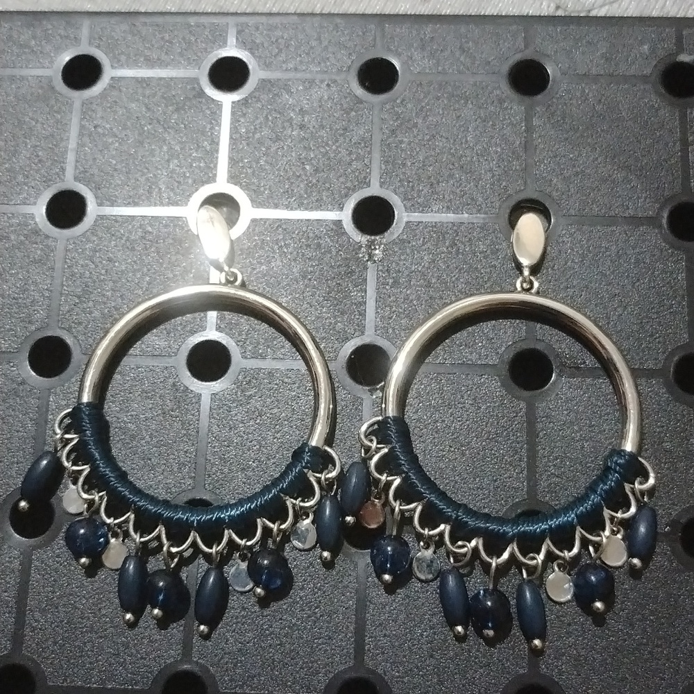 2 in drop circle blue earrings